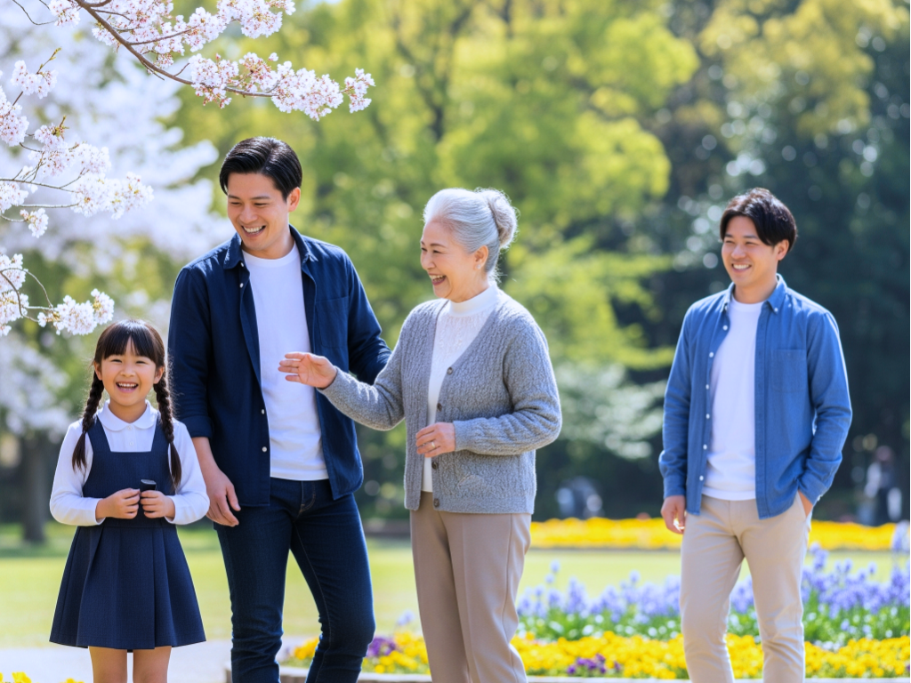 公園で笑顔の家族